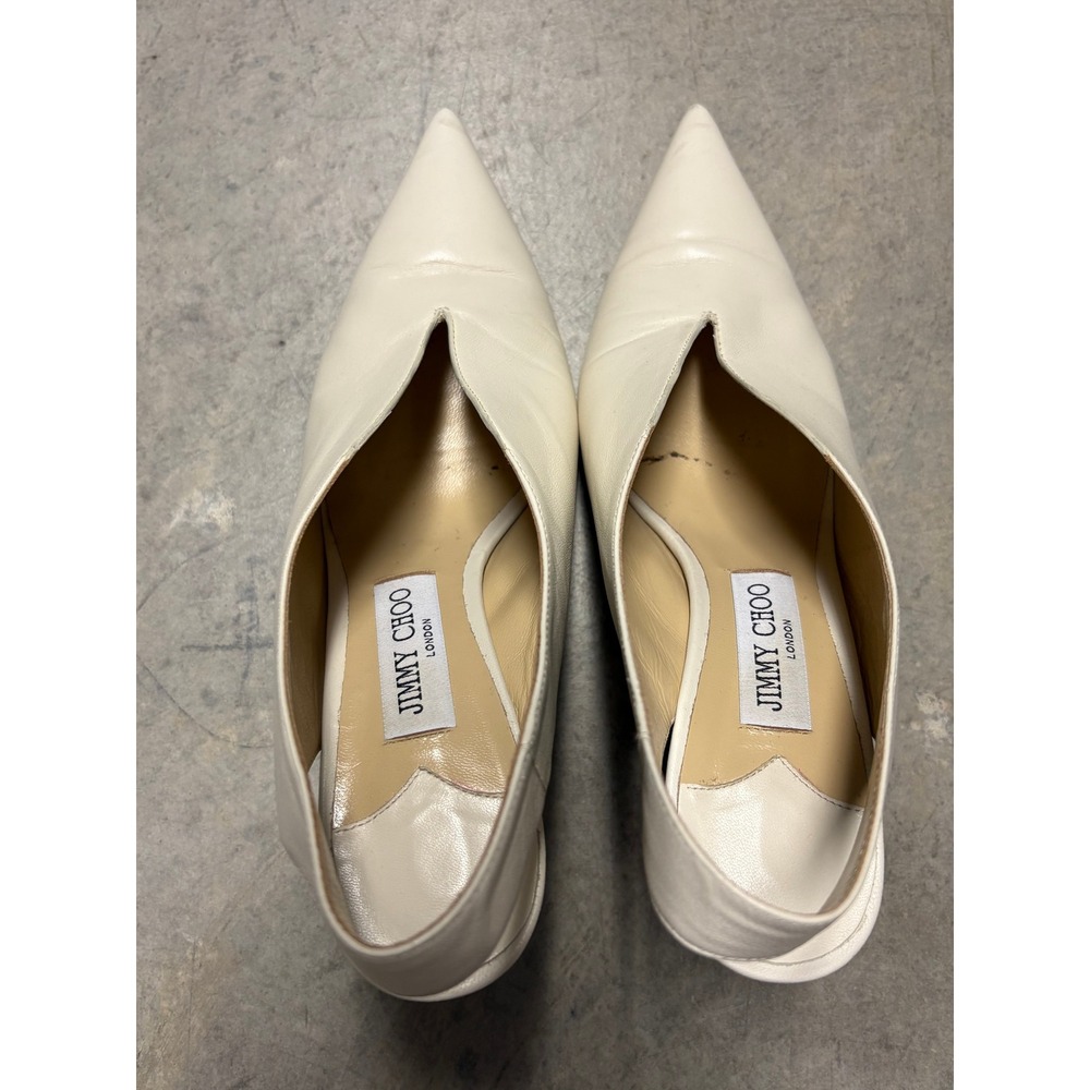Jimmy Choo White Leather Pointed Toe Slingback Pumps V-Cut Heels Size 38.5 - Picture 4 of 6